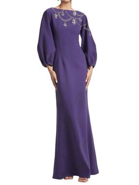 Sachin & Babi Giselle Gown Dress Amethyst Purple Crystal Embellished Size 0 NEW